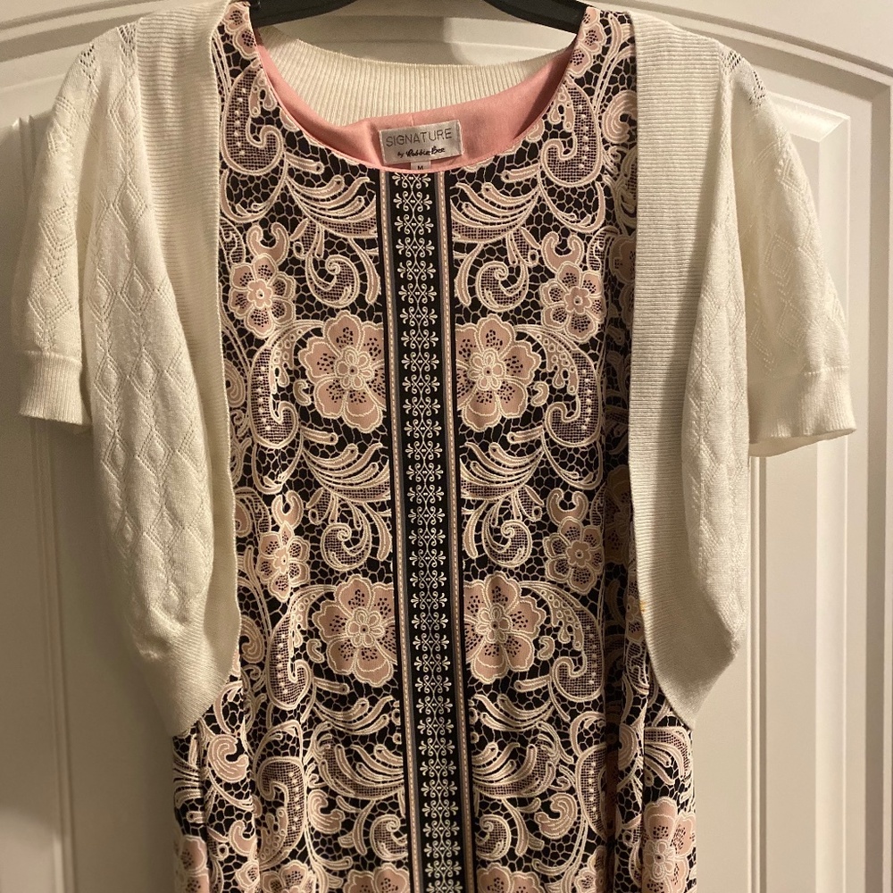 Floral Dress by Robbie Bee with White Lace Ronni Nicole Shoulder Cover